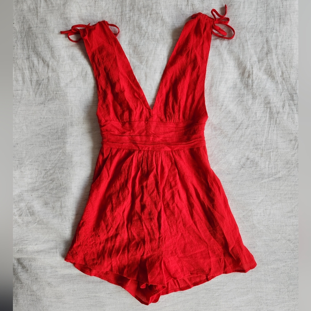 Red Tie Shoulder Romper